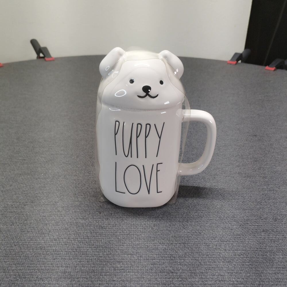 Rae Dunn Puppy Love Mug w Puppy Topper Artisan Collection Magenta NWT